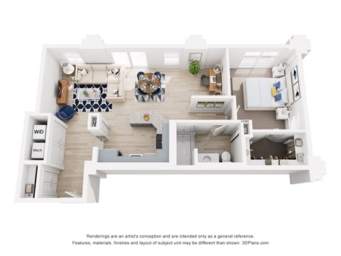 Floor plan for 1 bed, 1 bath, 815 sqft
